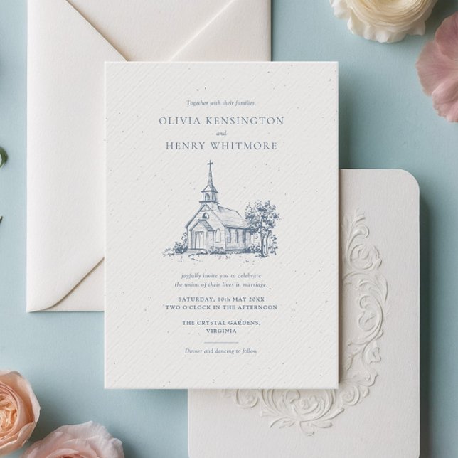 Minimalist Church Venue Sketch Classic Wedding Invitation (Creator Uploaded)