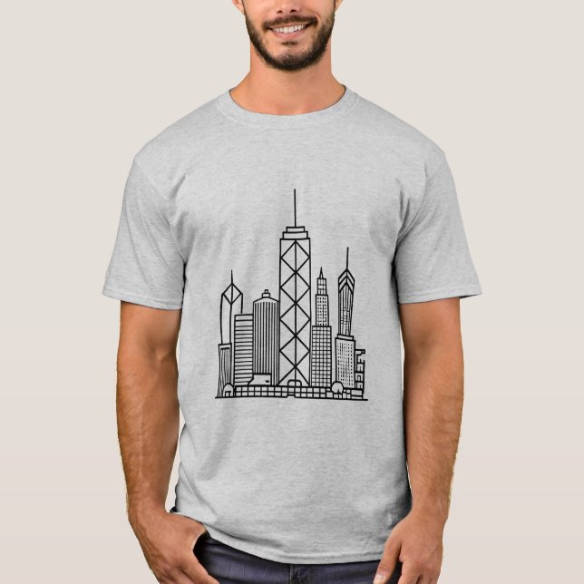 Minimalist city skyline in geometric lines T-Shirt (Front)