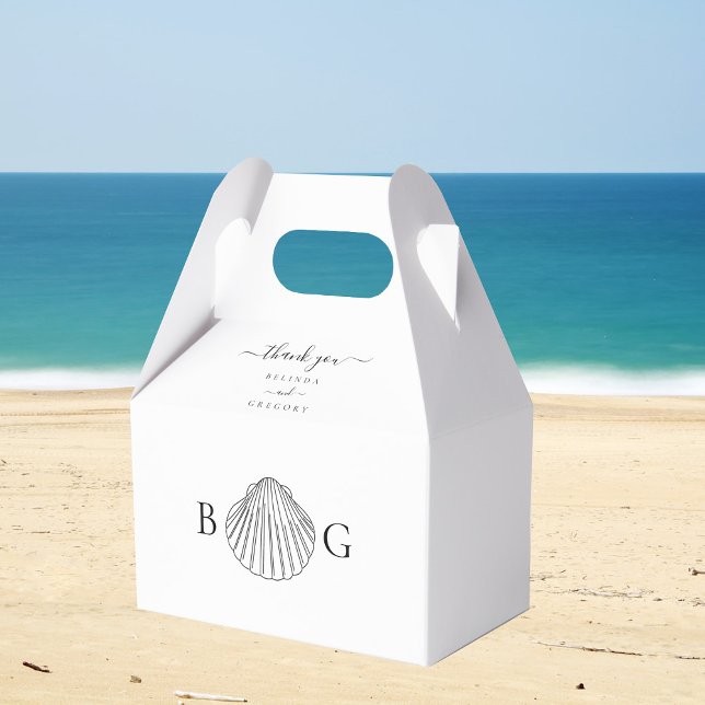 Minimalist Clam Seashell Monogram Wedding  Favour Box (Minimalist Clam Seashell Monogram Wedding Favor Box)