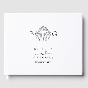 Minimalist Clam Seashell Monogram Wedding  Guest Book