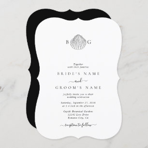 Minimalist Clam Seashell Monogram Wedding Invitation
