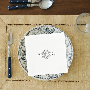 Minimalist Clam Seashell Monogram Wedding  Napkin