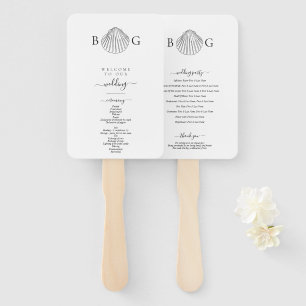 Minimalist Clam Seashell Monogram Wedding Program Hand Fan