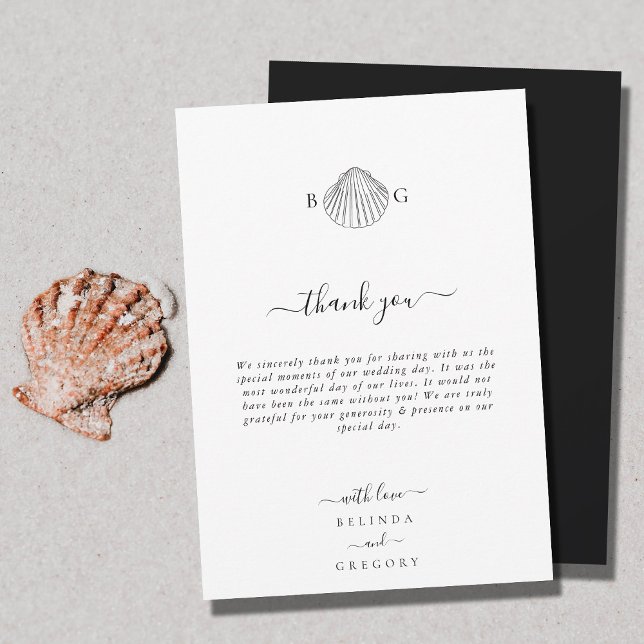 Minimalist Clam Seashell Monogram Wedding Thank You Card (Minimalist Clam Seashell Monogram Wedding Thank You Card)