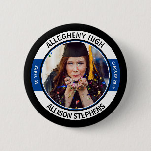 Minimalist Class Reunion Photo - Black Blue White 6 Cm Round Badge