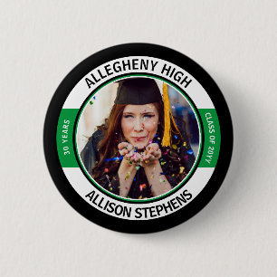 Minimalist Class Reunion Photo -Black Green White 6 Cm Round Badge