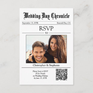 Minimalist Classic 1 Photo QR Code White Newspaper Enclosure Card