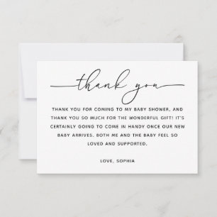 Minimalist Classic Baby Shower   Modern Script Thank You Card