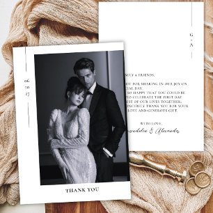 Minimalist Classic Black and White Photo Wedding  Thank You Card