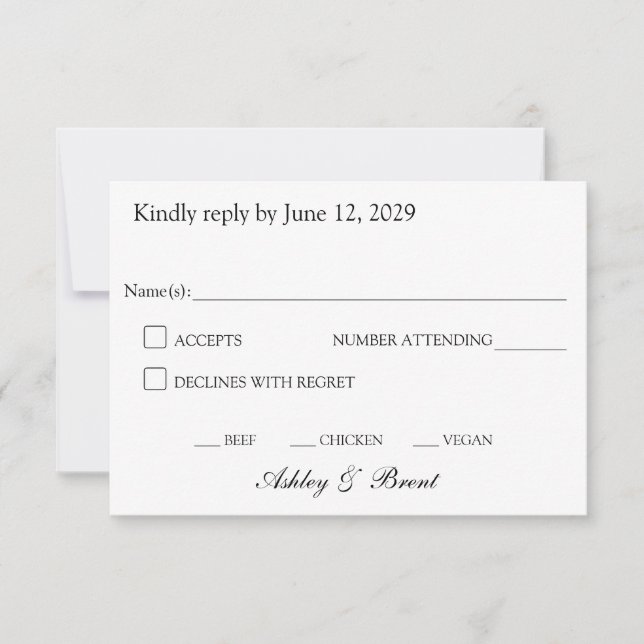 Minimalist Classic Black and White RSVP Card (Front)