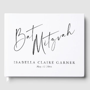Minimalist Classic Black White Custom Bat Mitzvah Guest Book