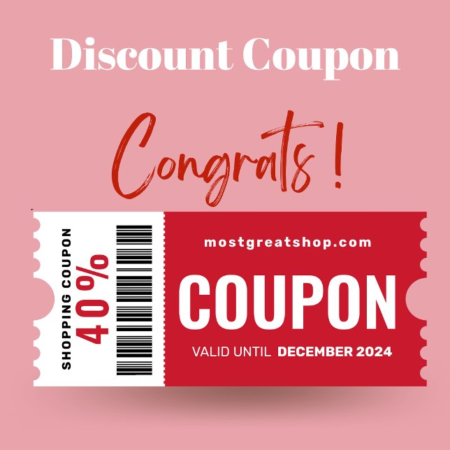 MINIMALIST CLASSIC BOLD RED SHOPPING COUPON RACK CARD (Creator Uploaded)