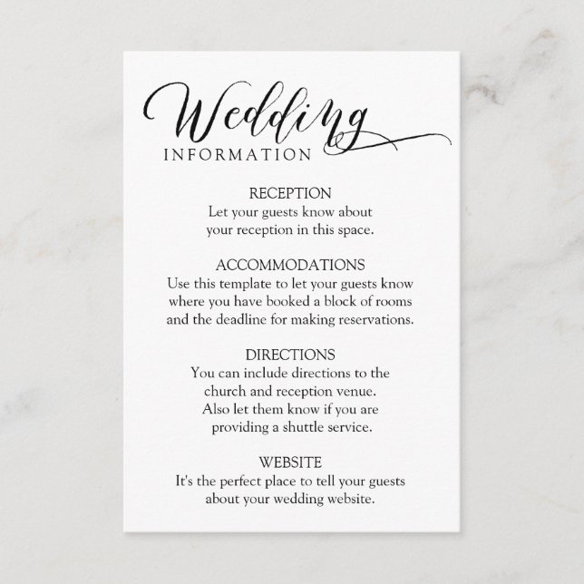 Minimalist Classic Calligraphy Wedding Insert Card (Front)