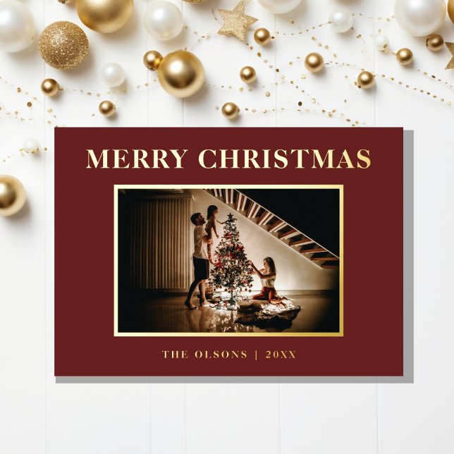 Minimalist Classic Christmas Red Photo and Letter Foil Holiday Card (Creator Uploaded)