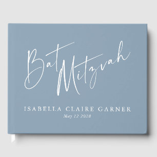 Minimalist Classic Dusty Blue Custom Bat Mitzvah Guest Book