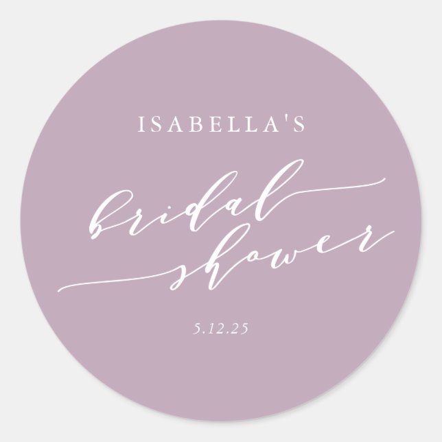 Minimalist Classic Dusty Lilac Bridal Shower Chic  Classic Round Sticker (Front)