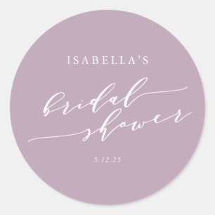 Minimalist Classic Dusty Lilac Bridal Shower Chic  Round Sticker