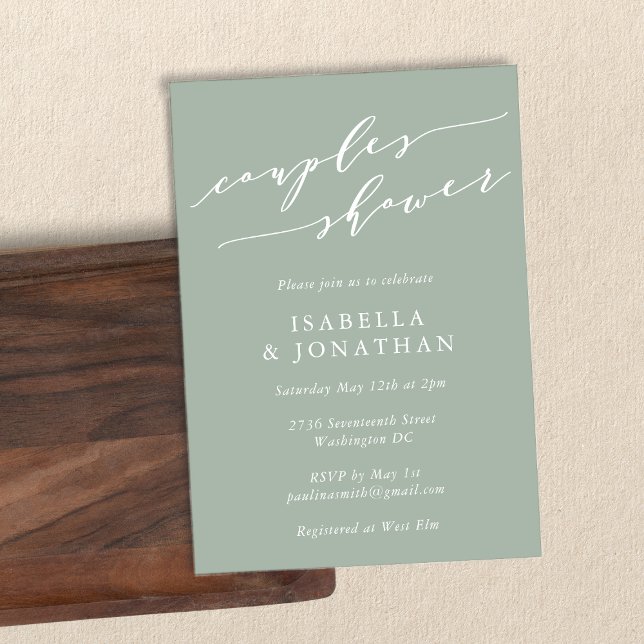 Minimalist Classic Dusty Sage Green Couples Shower Invitation (Creator Uploaded)