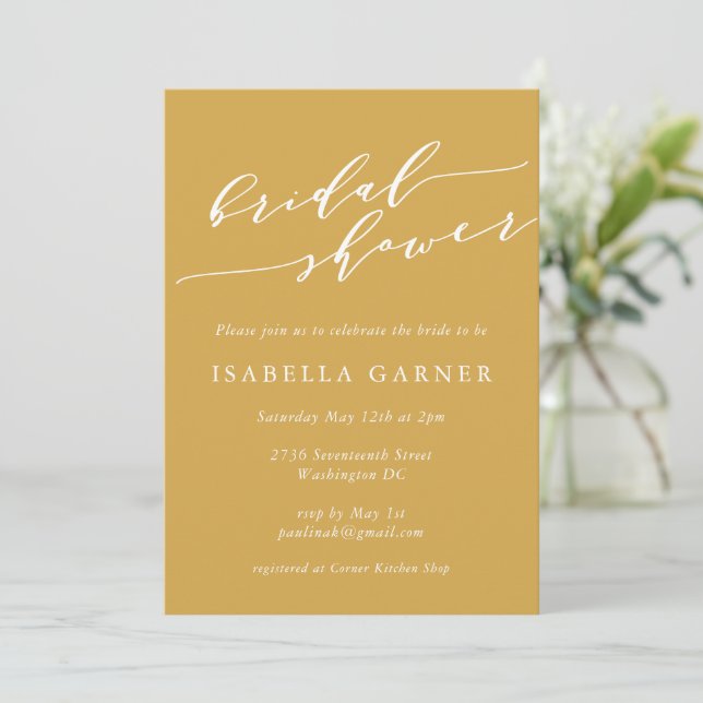 Minimalist Classic Dusty Yellow Bridal Shower Invitation (Standing Front)