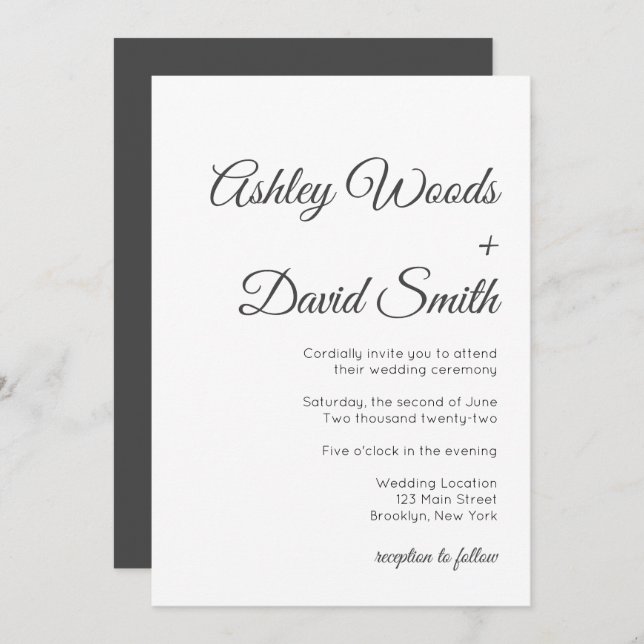 Minimalist Classic Elegant Wedding Invitation (Front/Back)