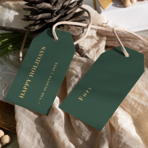 Minimalist Classic Happy Holidays Green Gift Tags