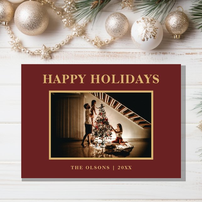 Minimalist Classic Holidays Red Photo and Letter Holiday Card (Creator Uploaded)