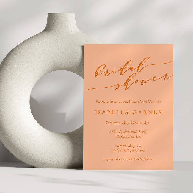 Minimalist Classic Peach Script Bridal Shower Invitation (Creator Uploaded)