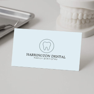 Minimalist Classic Tooth Dentist Logo Mint Blue Business Card