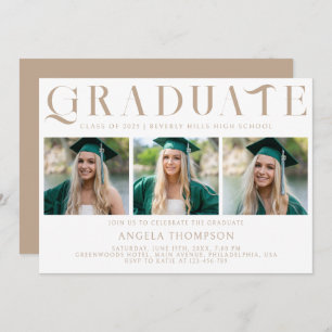 Minimalist Classic Typography 3 Photo Graduation Invitation