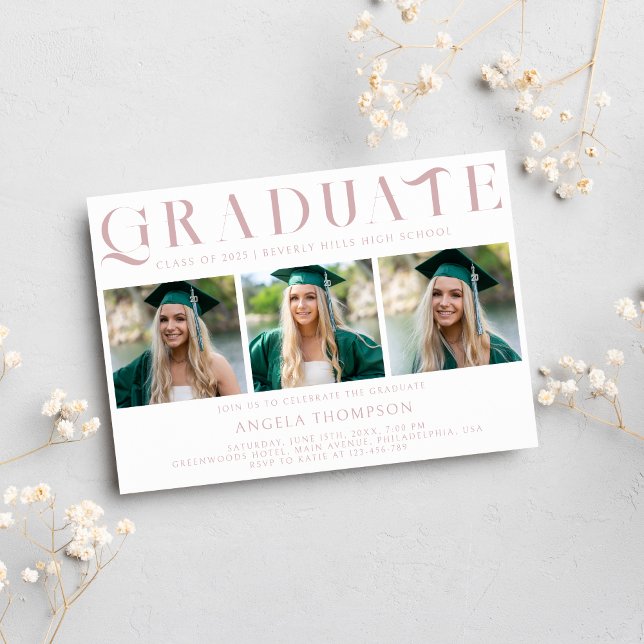 Minimalist Classic Typography 3 Photo Graduation Invitation (Creator Uploaded)