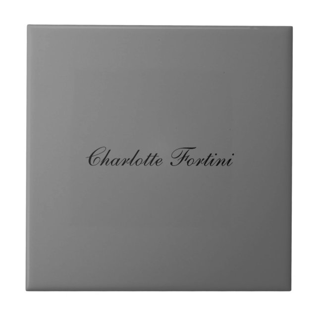 Minimalist Classical Handwriting Script Name Grey Ceramic Tile (Front)