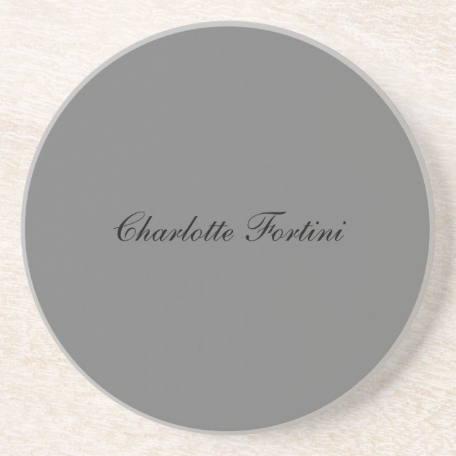 Minimalist Classical Handwriting Script Name Grey Coaster (Front)