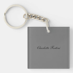 Minimalist Classical Handwriting Script Name Grey Key Ring