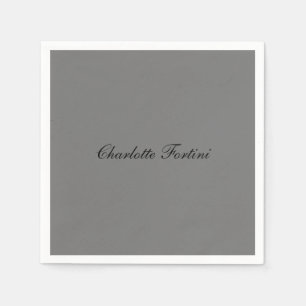 Minimalist Classical Handwriting Script Name Grey Napkin