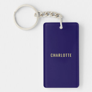 Minimalist Classical Professional Blue Color Name Key Ring