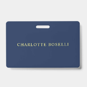 Minimalist Classical Professional Blue Colour Name ID Badge