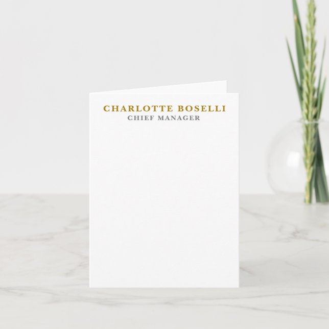 Minimalist Classical Professional Gold Color Note Card (Front)