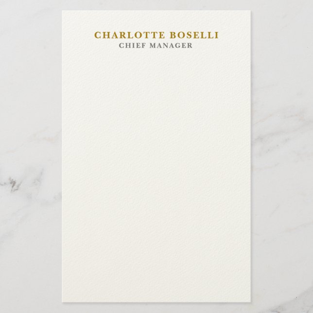 Minimalist Classical Professional Gold Color Stationery (Front)