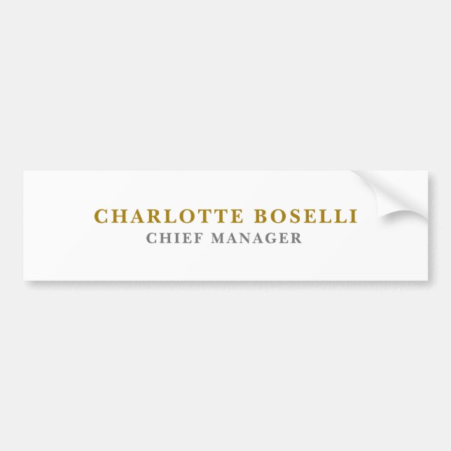 Minimalist Classical Professional Gold Colour Bumper Sticker (Front)