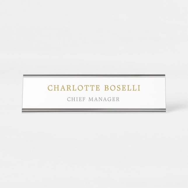 Minimalist Classical Professional Gold Colour Desk Name Plate (Front)