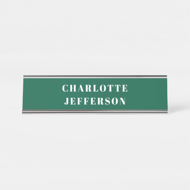 Minimalist Classical Professional Green White Desk Name Plate (Front)