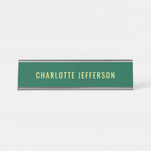 Minimalist Classical Professional Green Yellow Desk Name Plate