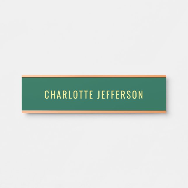 Minimalist Classical Professional Green Yellow Door Sign (Front)