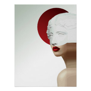 Minimalist Classical Sculpture Modern Red Circle Poster