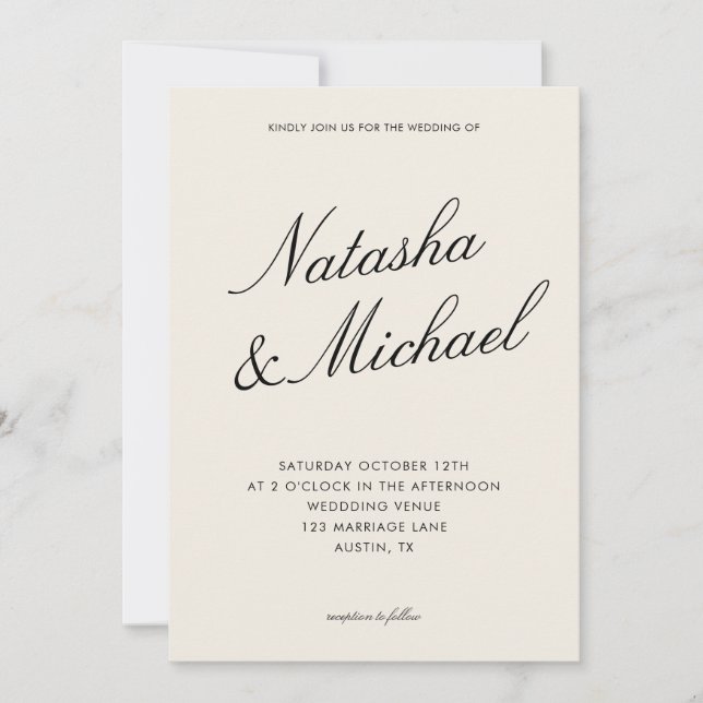 Minimalist Classy Black and Ivory Wedding Invitation (Front)