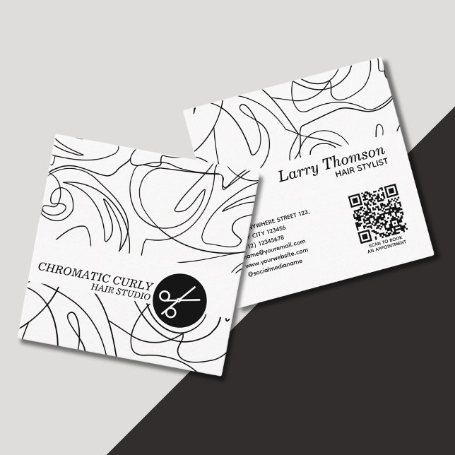 Minimalist Classy Black White Abstract Pattern  Square Business Card (Creator Uploaded)