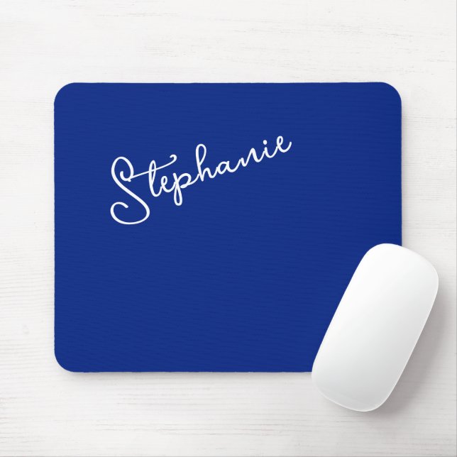 Minimalist Classy Blue Personalized Script Name  Mouse Pad (With Mouse)