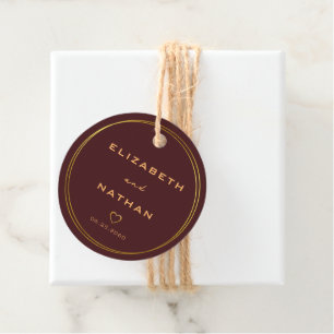 Minimalist Classy Burgundy & Gold Wedding Favour Tags
