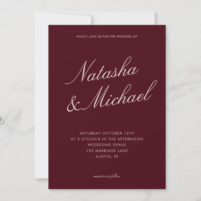Minimalist Classy Burgundy Wedding Invitation (Front)