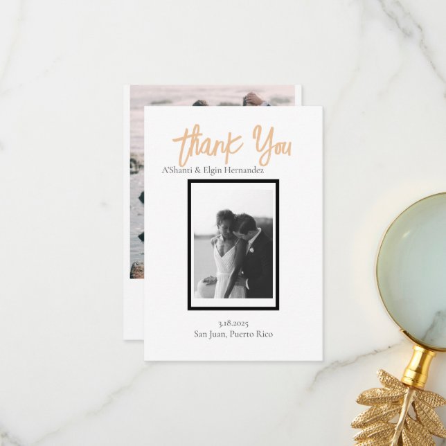 Minimalist Classy Simple Personalised Wedding Thank You Card (Front/Back In Situ)